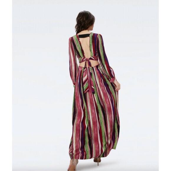 Diane Von Furstenberg DVF Women’s Jenifer Long Sleeve Cutout Striped Maxi Dress - Picture 13 of 16